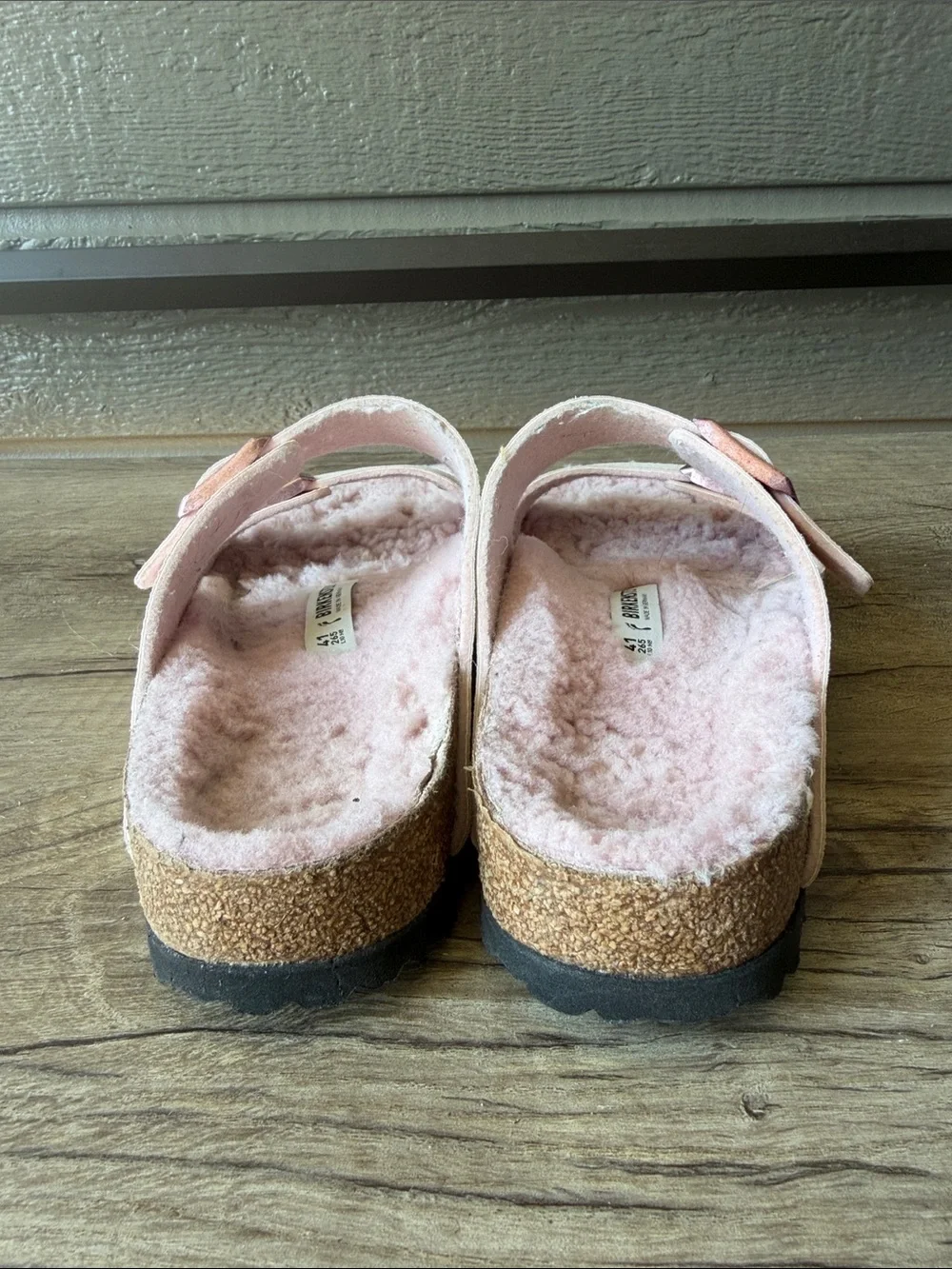 Birkenstock Women’s Pink Fleece-Lined Double Buckle Sandals size 41